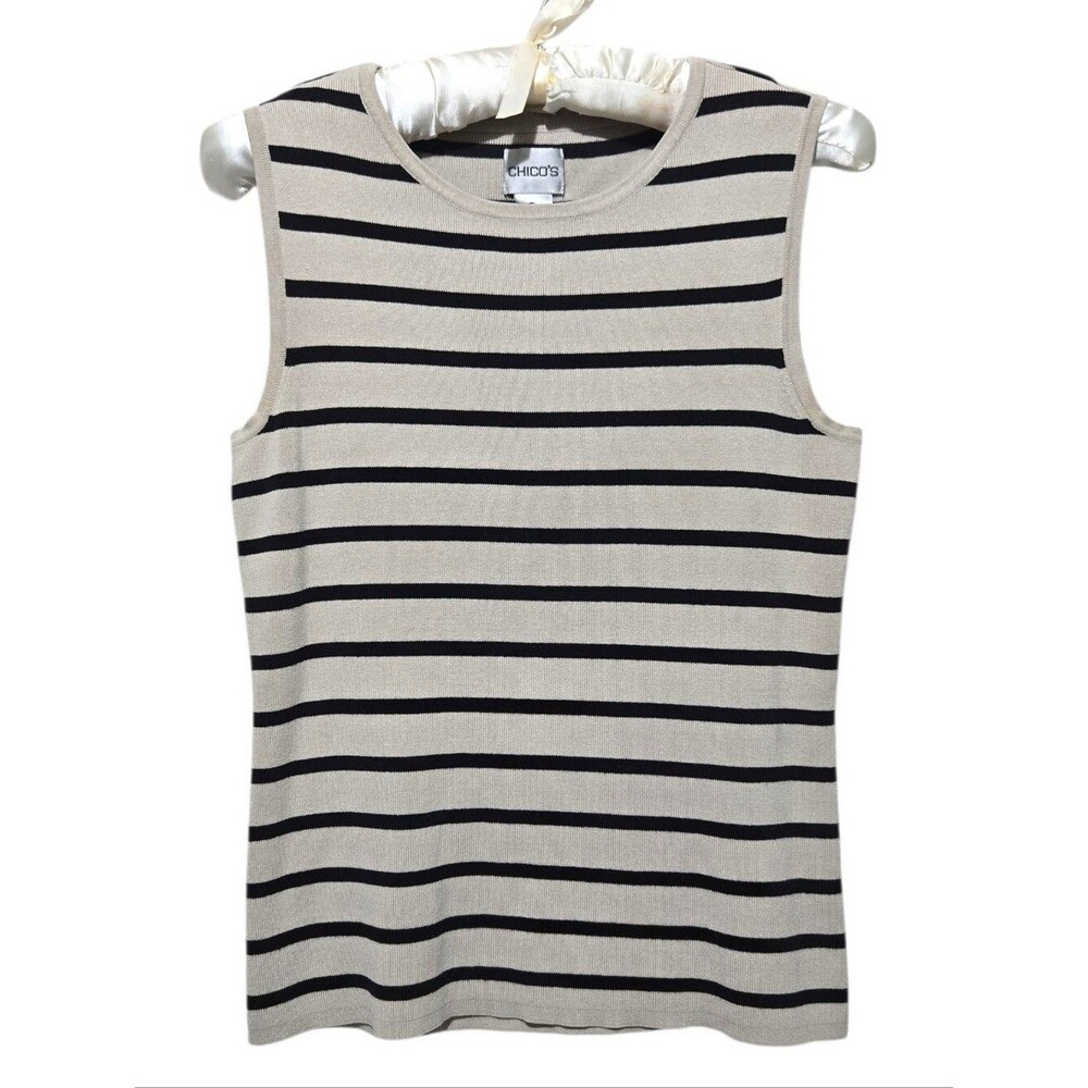 Vintage Chico's Design Striped Silk Blend Knit Sweater Vest Tank Top Size Small